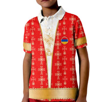 Armenian Traditional Red Kid Polo Shirt with Gold Cross Pattern and Flag Crest - Wonder Print Shop