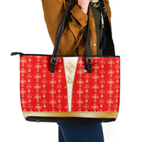 Armenian Traditional Red Leather Tote Bag with Gold Cross Pattern and Flag Crest - Wonder Print Shop