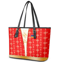 Armenian Traditional Red Leather Tote Bag with Gold Cross Pattern and Flag Crest - Wonder Print Shop