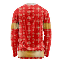 Armenian Traditional Red Long Sleeve Shirt with Gold Cross Pattern and Flag Crest - Wonder Print Shop