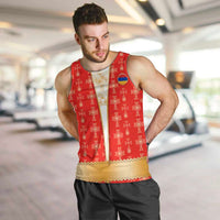 Armenian Traditional Red Men Tank Top with Gold Cross Pattern and Flag Crest - Wonder Print Shop
