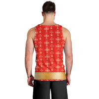 Armenian Traditional Red Men Tank Top with Gold Cross Pattern and Flag Crest - Wonder Print Shop