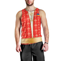 Armenian Traditional Red Men Tank Top with Gold Cross Pattern and Flag Crest - Wonder Print Shop