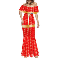 Armenian Traditional Red Mermaid Dress with Gold Cross Pattern and Flag Crest - Wonder Print Shop