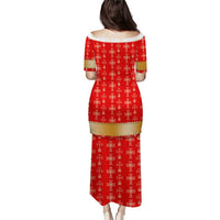 Armenian Traditional Red Puletasi with Gold Cross Pattern and Flag Crest - Wonder Print Shop