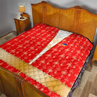 Armenian Traditional Red Quilt with Gold Cross Pattern and Flag Crest - Wonder Print Shop