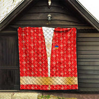 Armenian Traditional Red Quilt with Gold Cross Pattern and Flag Crest - Wonder Print Shop