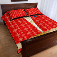 Armenian Traditional Red Quilt Bed Set with Gold Cross Pattern and Flag Crest - Wonder Print Shop