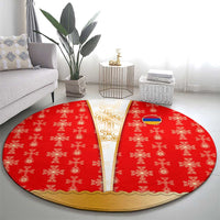 Armenian Traditional Red Round Carpet with Gold Cross Pattern and Flag Crest - Wonder Print Shop