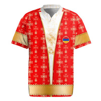 Armenian Traditional Red Rugby Jersey with Gold Cross Pattern and Flag Crest - Wonder Print Shop