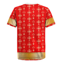 Armenian Traditional Red Rugby Jersey with Gold Cross Pattern and Flag Crest - Wonder Print Shop
