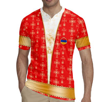 Armenian Traditional Red Rugby Jersey with Gold Cross Pattern and Flag Crest - Wonder Print Shop