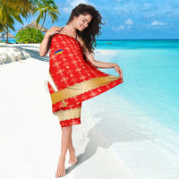 Armenian Traditional Red Sarong with Gold Cross Pattern and Flag Crest - Wonder Print Shop