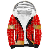 Armenian Traditional Red Sherpa Hoodie with Gold Cross Pattern and Flag Crest - Wonder Print Shop
