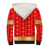 Armenian Traditional Red Sherpa Hoodie with Gold Cross Pattern and Flag Crest - Wonder Print Shop