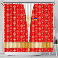 Armenian Traditional Red Shower Curtain with Gold Cross Pattern and Flag Crest - Wonder Print Shop