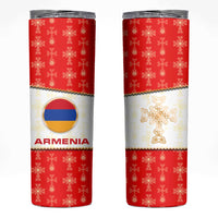 Armenian Traditional Red Skinny Tumbler with Gold Cross Pattern and Flag Crest - Wonder Print Shop