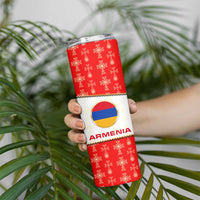 Armenian Traditional Red Skinny Tumbler with Gold Cross Pattern and Flag Crest - Wonder Print Shop