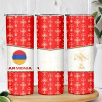 Armenian Traditional Red Skinny Tumbler with Gold Cross Pattern and Flag Crest - Wonder Print Shop