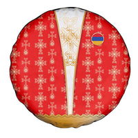 Armenian Traditional Red Spare Tire Cover with Gold Cross Pattern and Flag Crest - Wonder Print Shop