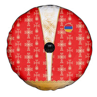Armenian Traditional Red Spare Tire Cover with Gold Cross Pattern and Flag Crest - Wonder Print Shop