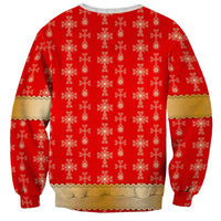 Armenian Traditional Red Sweatshirt with Gold Cross Pattern and Flag Crest - Wonder Print Shop