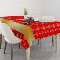 Armenian Traditional Red Tablecloth with Gold Cross Pattern and Flag Crest - Wonder Print Shop