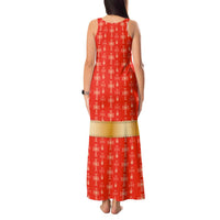Armenian Traditional Red Tank Maxi Dress with Gold Cross Pattern and Flag Crest - Wonder Print Shop