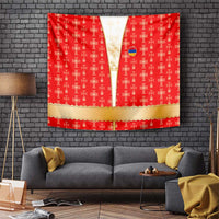 Armenian Traditional Red Tapestry with Gold Cross Pattern and Flag Crest - Wonder Print Shop