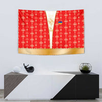 Armenian Traditional Red Tapestry with Gold Cross Pattern and Flag Crest - Wonder Print Shop