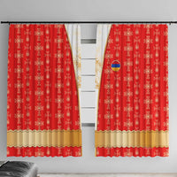 Armenian Traditional Red Window Curtain with Gold Cross Pattern and Flag Crest - Wonder Print Shop
