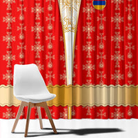 Armenian Traditional Red Window Curtain with Gold Cross Pattern and Flag Crest - Wonder Print Shop