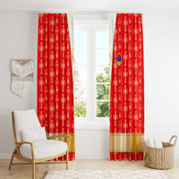 Armenian Traditional Red Window Curtain with Gold Cross Pattern and Flag Crest - Wonder Print Shop