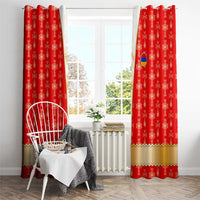 Armenian Traditional Red Window Curtain with Gold Cross Pattern and Flag Crest - Wonder Print Shop