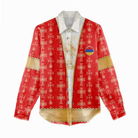 Armenian Traditional Red Women Casual Shirt with Gold Cross Pattern and Flag Crest - Wonder Print Shop