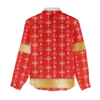 Armenian Traditional Red Women Casual Shirt with Gold Cross Pattern and Flag Crest - Wonder Print Shop