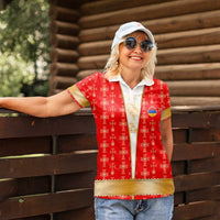 Armenian Traditional Red Women Polo Shirt with Gold Cross Pattern and Flag Crest - Wonder Print Shop