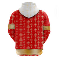 Armenian Traditional Red Zip Hoodie with Gold Cross Pattern and Flag Crest - Wonder Print Shop