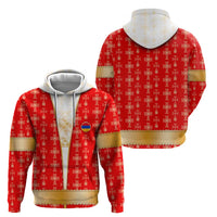 Armenian Traditional Red Zip Hoodie with Gold Cross Pattern and Flag Crest - Wonder Print Shop