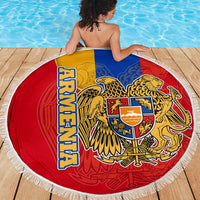 Armenia Flag Beach Blanket with National Coat of Arms and Map Design - Wonder Print Shop