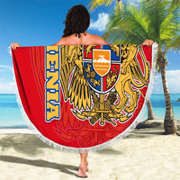 Armenia Flag Beach Blanket with National Coat of Arms and Map Design - Wonder Print Shop