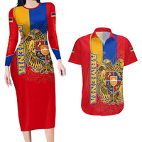 Armenia Flag Couples Matching Long Sleeve Bodycon Dress and Hawaiian Shirt with National Coat of Arms and Map Design - Wonder Print Shop