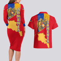 Armenia Flag Couples Matching Long Sleeve Bodycon Dress and Hawaiian Shirt with National Coat of Arms and Map Design - Wonder Print Shop