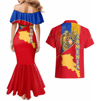 Armenia Flag Couples Matching Mermaid Dress and Hawaiian Shirt with National Coat of Arms and Map Design - Wonder Print Shop