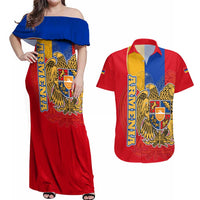 Armenia Flag Couples Matching Off Shoulder Maxi Dress and Hawaiian Shirt with National Coat of Arms and Map Design - Wonder Print Shop