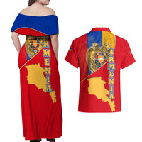 Armenia Flag Couples Matching Off Shoulder Maxi Dress and Hawaiian Shirt with National Coat of Arms and Map Design - Wonder Print Shop