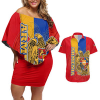 Armenia Flag Couples Matching Off Shoulder Short Dress and Hawaiian Shirt with National Coat of Arms and Map Design - Wonder Print Shop