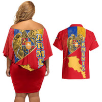 Armenia Flag Couples Matching Off Shoulder Short Dress and Hawaiian Shirt with National Coat of Arms and Map Design - Wonder Print Shop
