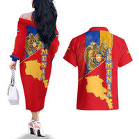 Armenia Flag Couples Matching Off The Shoulder Long Sleeve Dress and Hawaiian Shirt with National Coat of Arms and Map Design - Wonder Print Shop