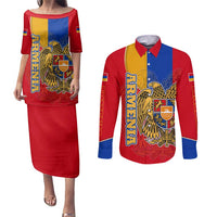 Armenia Flag Couples Matching Puletasi and Long Sleeve Button Shirt with National Coat of Arms and Map Design - Wonder Print Shop